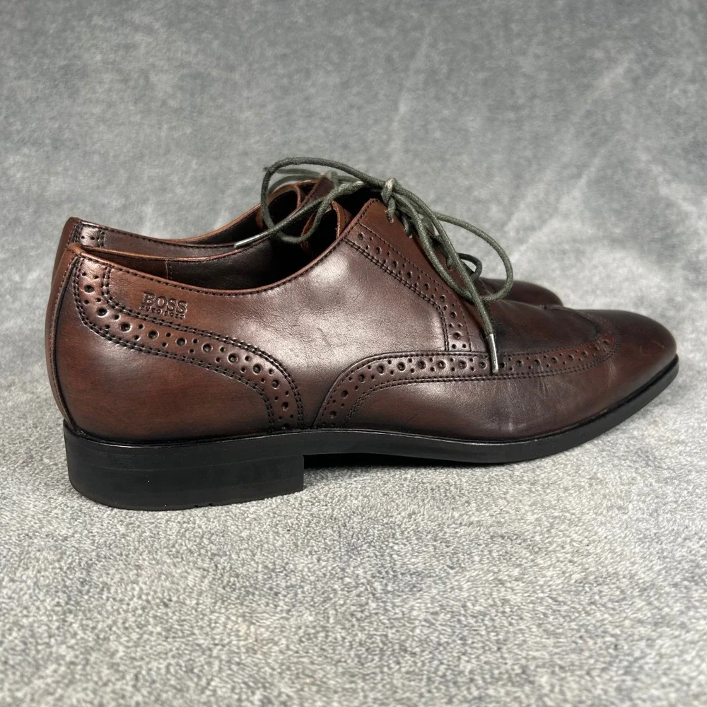 Hugo Boss Wingtip Brogue Derby Oxford Dress Shoes Brown Leather 50211001 Mens 9